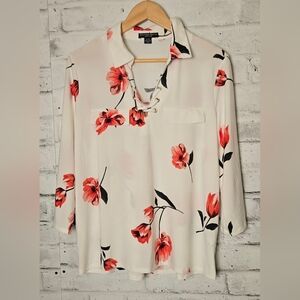 Beechers Brook Women's White Floral Lace-Up Blouse XL